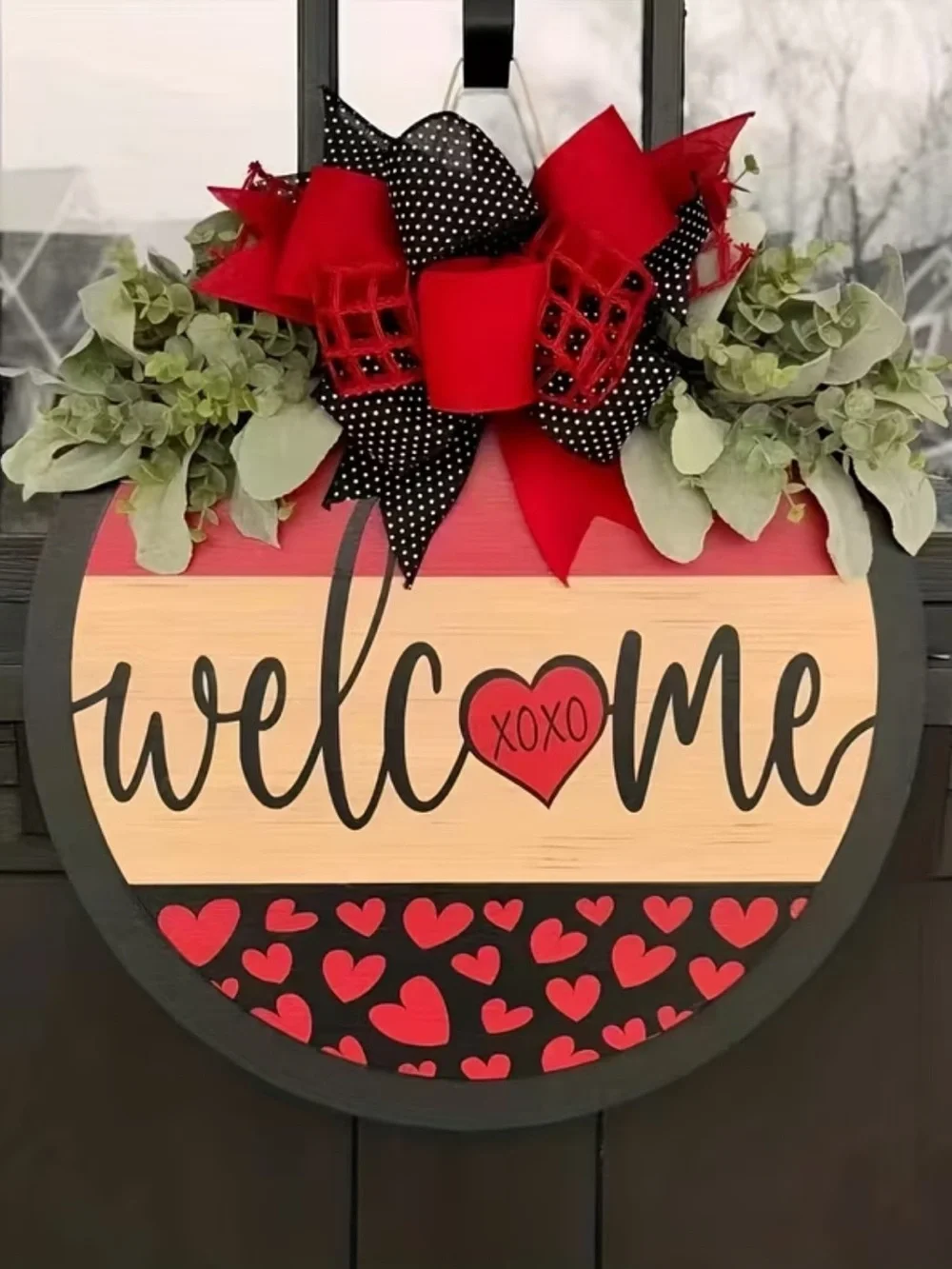 Red & Black Heart Welcome Wreath Door Hanger